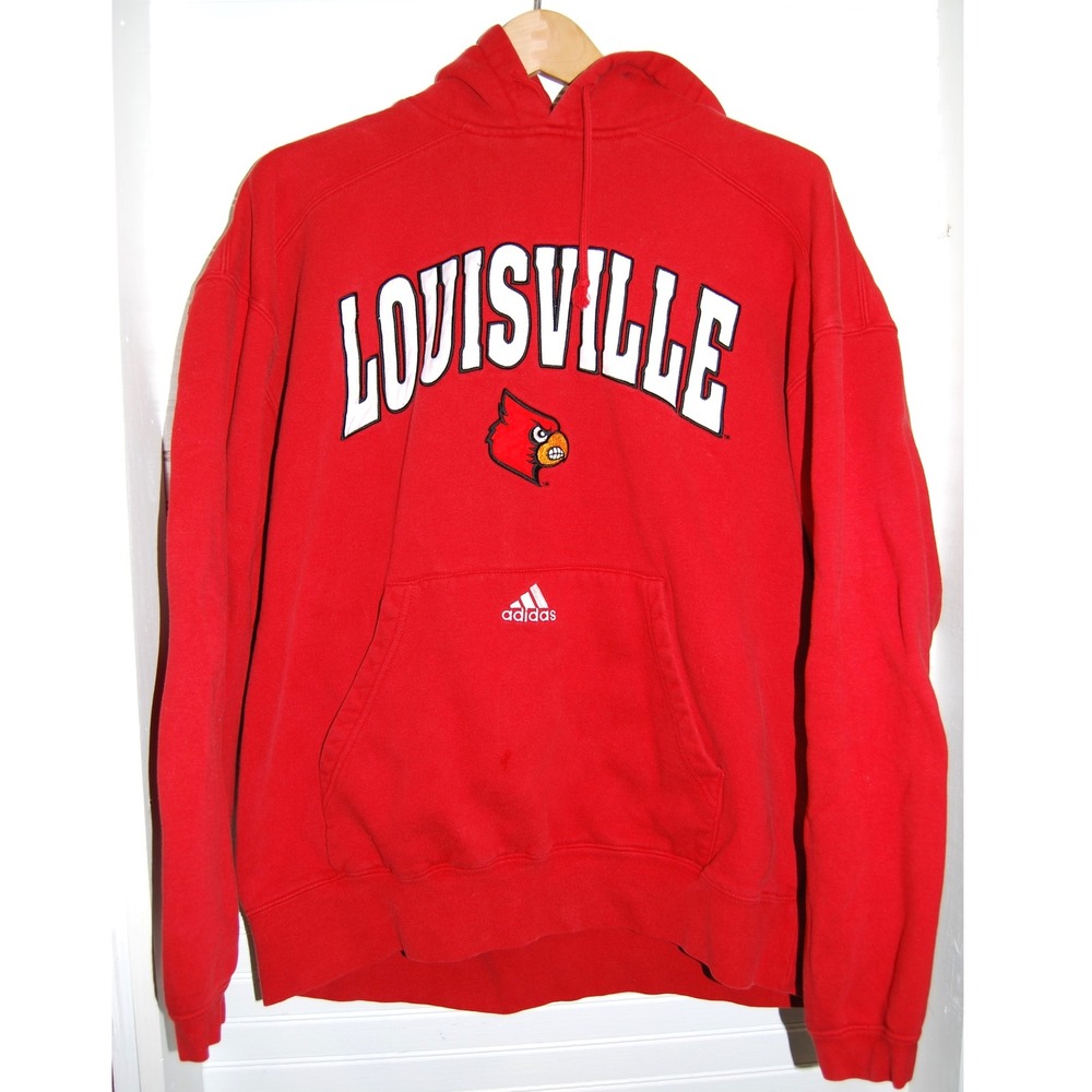 Louisville Cardinals Adidas hoodie Men's XL Red Embroidered Logos Front pocket